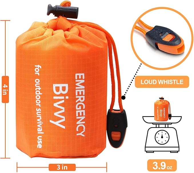 Emergency Sleeping Bag, Waterproof Thermal Bivy Sack for Camping, Bivvy Sack with Whistles,Ultralight Survival Gear with Compass for Hiking and Outdoor Adventures