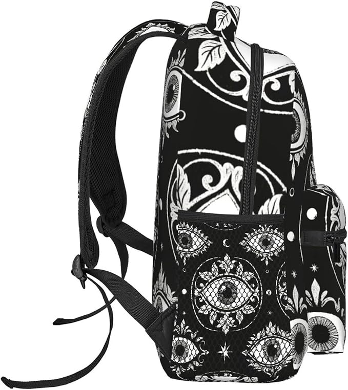Casual Daypack Multipurpose Anti-Theft Large Capacity Carry On Bag, Magical Sun Moon Gothic Spirit Board Pattern Black Casual Daypack Climbing Shoulder Bag With Padded Straps