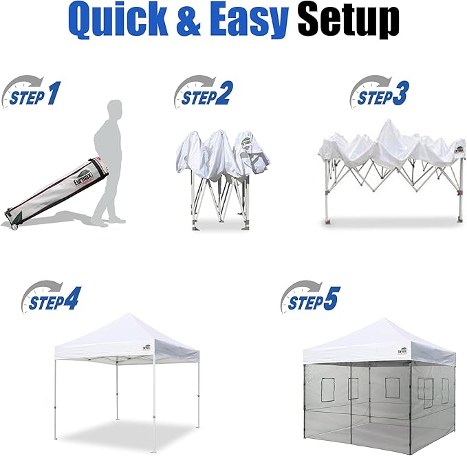 Eurmax USA 10'x10' Pop-up Canopy Tent Commercial Instant Canopies with 4 Removable Zipper End Food Service Wall kit and Roller Bag, Bonus 4 SandBags(White)
