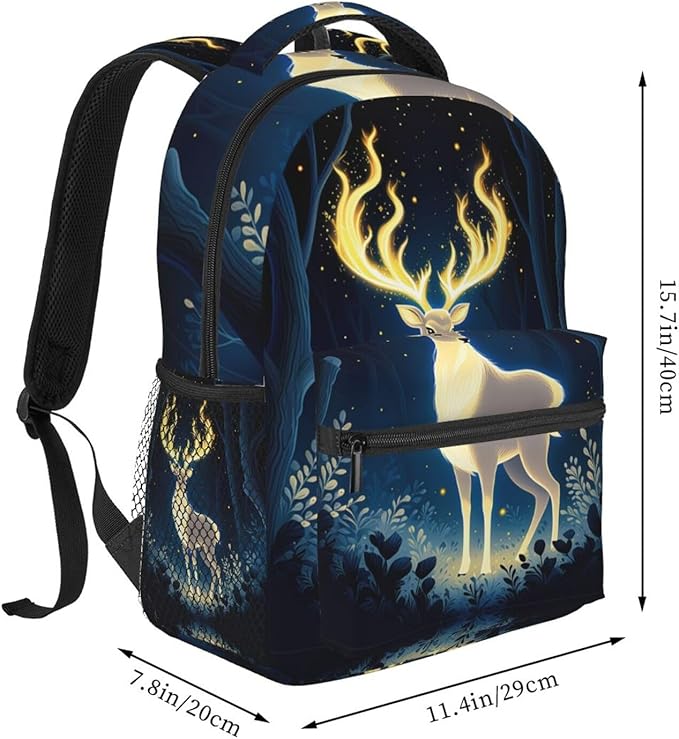 Daypack Anti-Theft Multipurpose Large Capacity Shoulder Bag, Mysterious Gold Elk Art Travel Hiking Camping Rucksack With Smooth Zippers