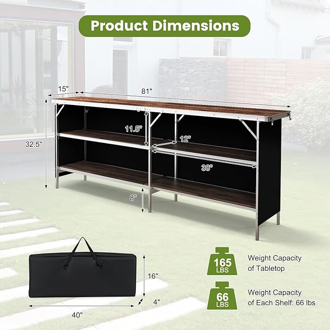 GOFLAME Folding Camping Table, Aluminum Portable Picnic Table w/ 2-Tier Open Shelves & Spacious Tabletop, Carrying Bag Included, Outdoor Large Kitchen Table for Picnic, BBQ, Party, Backyard, Coffee