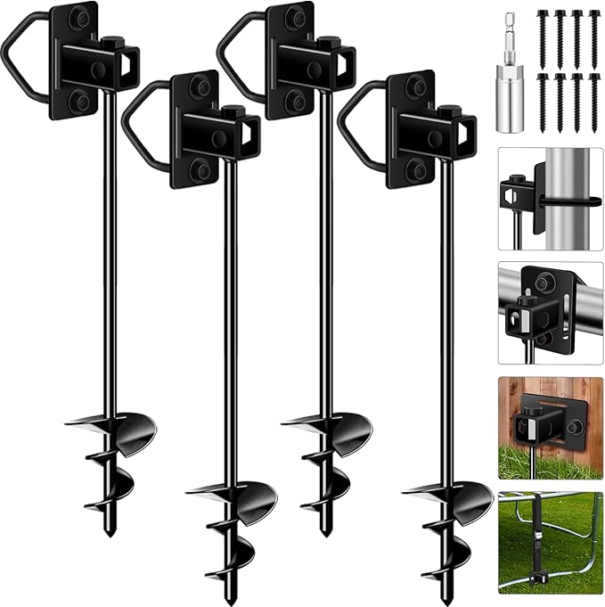 Ground Anchors Heavy Duty, Multi-Purpose Trampoline Anchors Stakes with 3" Wider Spiral Blades, Mobile Home Anchor for Trampoline, Storage Shed, Swing Sets, Carports(13"-4pcs)