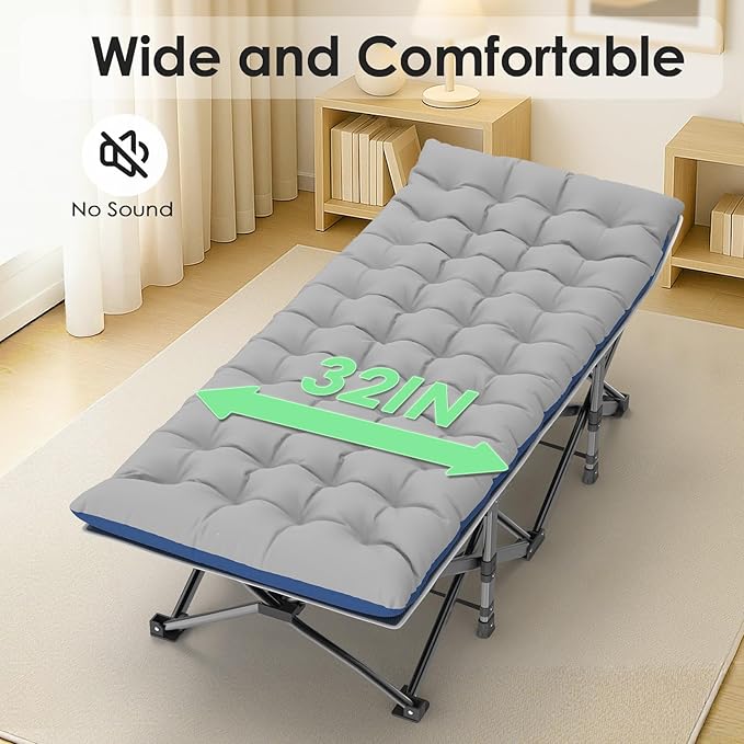 Suteck Camping Cot, 32In XXL Folding Camping Cot Heavy Duty Sleeping Bed for Adults 1200D Double Layer Oxford Cots for Camping W/Pilllow Mattress Carry Bag for Home Office Nap Beach Travel, 900LBS