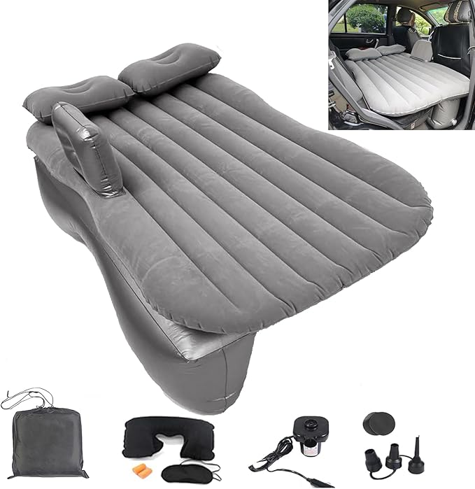 Inflatable Car Air Mattress Back Seat Bed with Air Pump,Thickened Portable Car Travel Sleeping Camping Air Mattress Blow Up Bed for Car Universal SUV