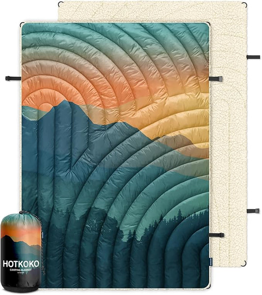 Outdoor Camping Blanket,Warm Thick Camp Blankets with Sherpa Lining Soft Fleece Camping Blanket Puffy Camping Quilt for Cold Weather Traveling, Stadium, Hiking, Picnics