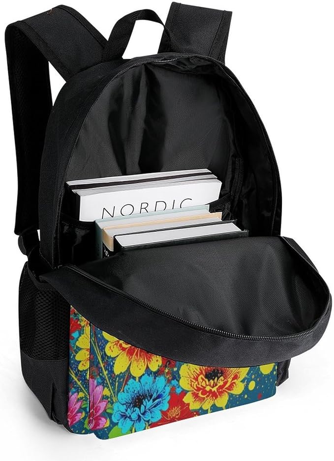 Supdreamc Women Men Polyester Colorful Watercolor Blue Butterfly Casual Daypack Large Capacity Bookbag With Side Pockets for Sports Picnic Walking Cycling