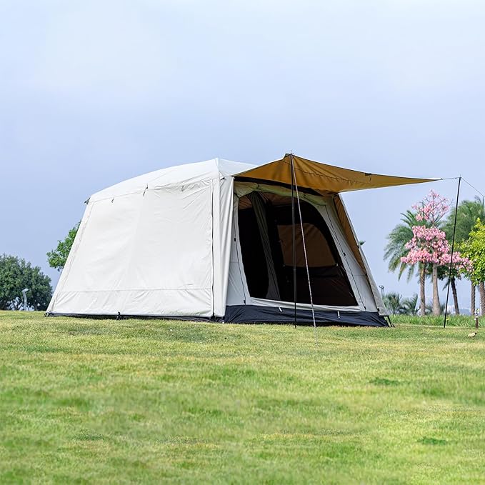 4-6 Person Family Camping Tent, 2 Rooms Living Room Design with Mesh Roof, 150D Waterproof Oxford Fabric, Full-Rainfly Easy Setup Portable Tent for Outdoor