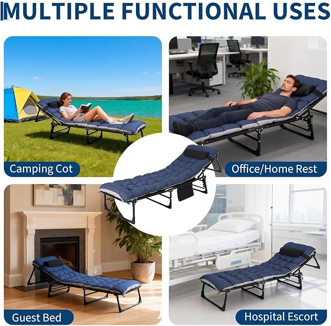 Portable Camping Cot for Adults, Folding Sleeping Cot with Removable Thick Mattress & Carry Bag, Double Layer Oxford Camping Bed for Travel Tent Day Bed Outdoor Home Guest Office Nap, 400LBS Load
