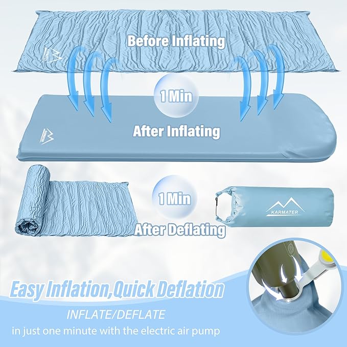 M KARMATER Self Inflatable Sleeping Pad, 3.1" Ultra-Thick Memory Foam Camping Pad，Fast Inflate & Deflate with Air Pump，Insulated Camping Mattress Pad for Car Travel Tent, Camping, All Season Use