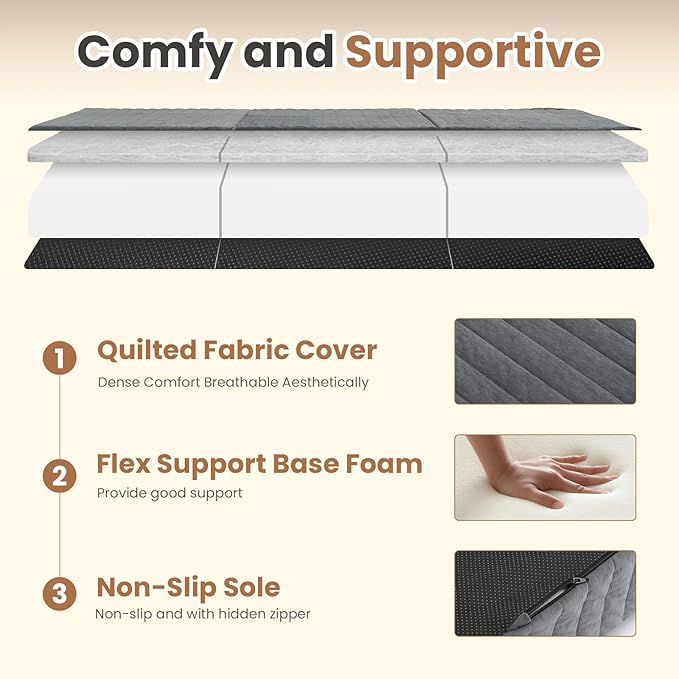6-Inch Tri-Fold Mattress Queen Size, Covertible Bed Floor Futon Mattress with Handles & Non-Slip Bottom, Foldable Mattress with Removable Tufted for Guest, Camping, Dorm
