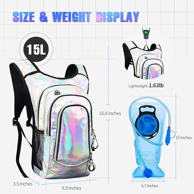 Hydration Backpack, Festival Rave Hydration Pack, Water Backpack with 2L Hydration Bladder, Rave Backpack Hydration Pack Hydropack Hydro for Hiking, Biking, Festivals, Raves