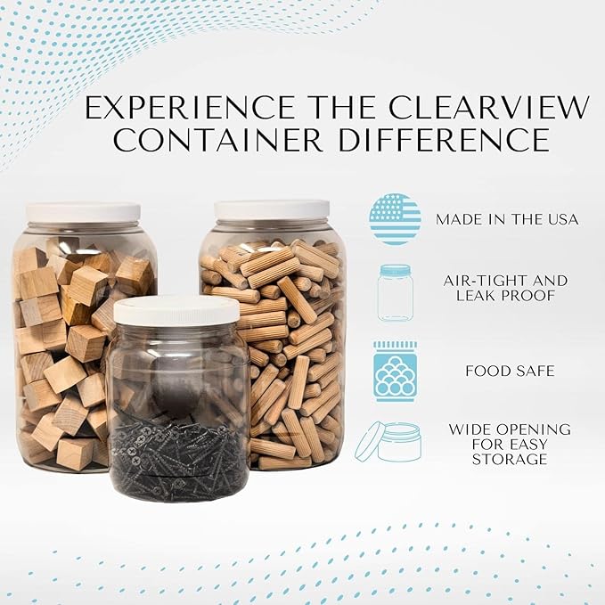 12 Pack of 32 Ounce Plastic Quart Jars with 70RG Leak Proof Seal Lid - Food Grade and BPA Free (32oz, 6pk)