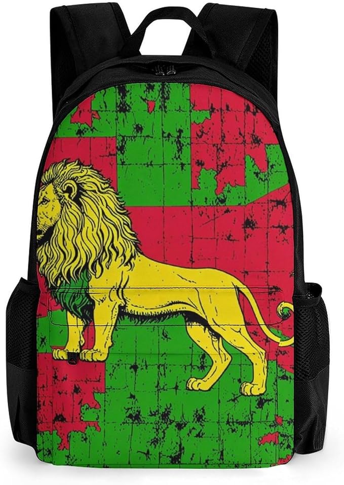 Supdreamc Men Women Polyester Rasta Lion Daypack Big Capacity Shoulder Bag With Adjustable Shoulder Straps for Camping Travel Walking Cycling