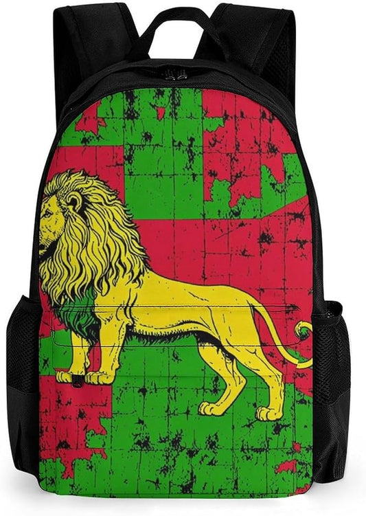 Supdreamc Men Women Polyester Rasta Lion Daypack Big Capacity Shoulder Bag With Adjustable Shoulder Straps for Camping Travel Walking Cycling