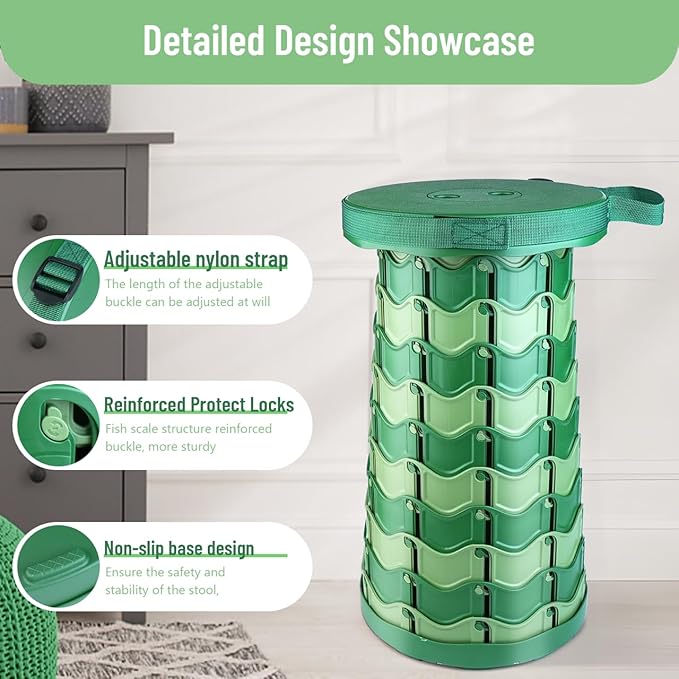 2025 Upgraded Folding Stool Collapsible Portable Chairs Sturdy Telescopic Stool for Camping Travel Hiking (Camo-Round)