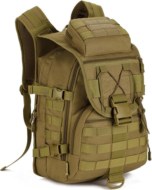 YNFT Tactical MOLLE Backpack for Men Women, 40L Large Military Daypack 3 Day Assault Pack Bug Out Bag for Work Gym Hiking Fishing Camping Hunting (Brown)