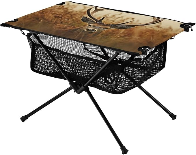 Antler Deer Portable Folding Camping Table, Compact Lightweight Beach Table with Carrying Bag for Outdoor Picnics, BBQs, Camp