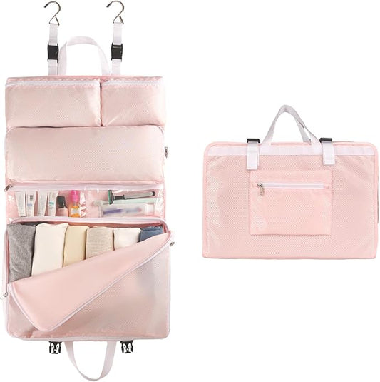 TABITORA Travel Clothes Organizer Portable Hanging Compression Packing Cubes Camp Organizer Travel Cases Suitcase Storage Large Capacity Carry On Closet (Pink)