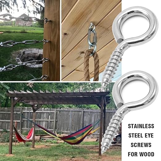 6 Pcs M6 304 Stainless Steel Screw Eye Hooks, 2-1/2 Inches Eyes Screw Hooks,Heavy Duty Screw Eye Bolt,Load Bearing 200LB,Indoor & Outdoor Use