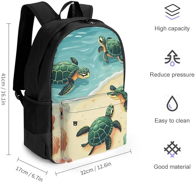 Supdreamc Men Women Lightweight Turtles On The Beach Backpack Large Capacity Carry On Bag With Padded Straps for Sports Work Walking Cycling
