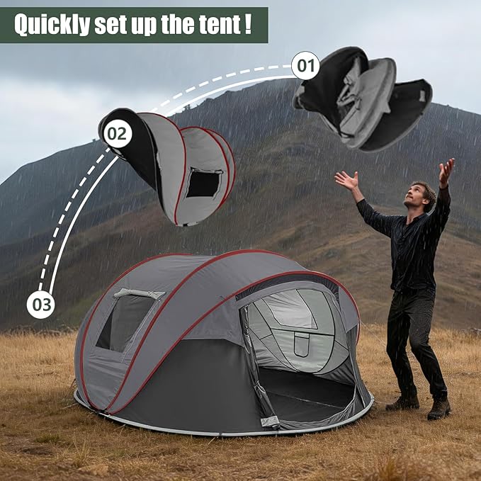 Instant Pop Up Camping Tent, 4-6 Person Tents,Automatic Set Up Tent in 3 Seconds,Waterproof Sunshade Family Tent,Portable Lightweight Dome Tent for Outdoor Camping,Hiking,Travel & Beach