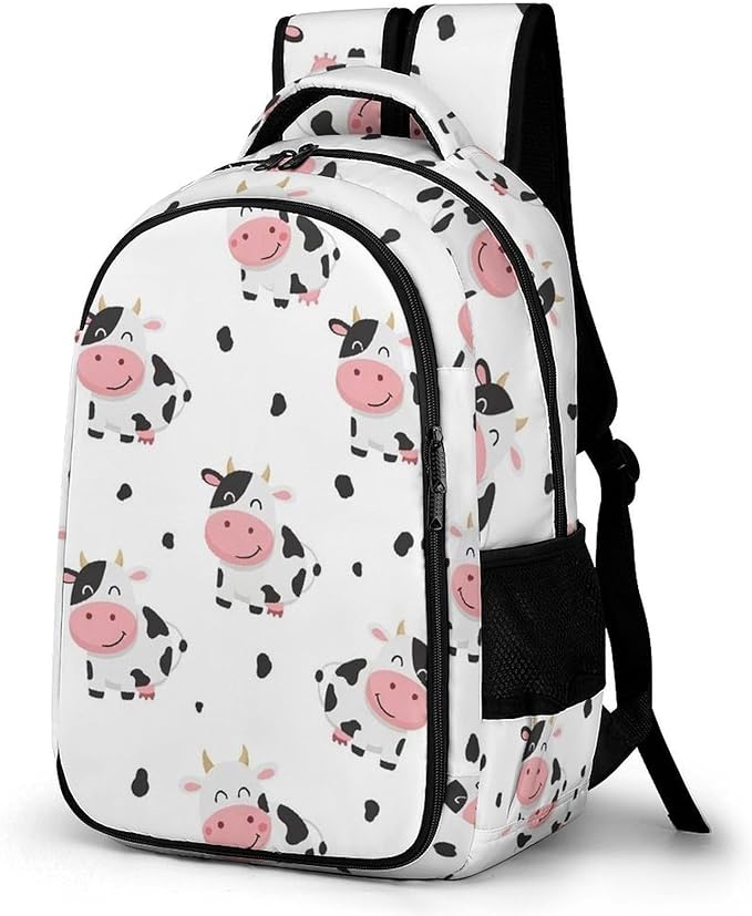 Sturdy Laptop Backpack Cute Funny Milk Cow Print, Anti Theft Water Resistant Travel Business Bag with Water Bottle Pockets Gifts for Men Women