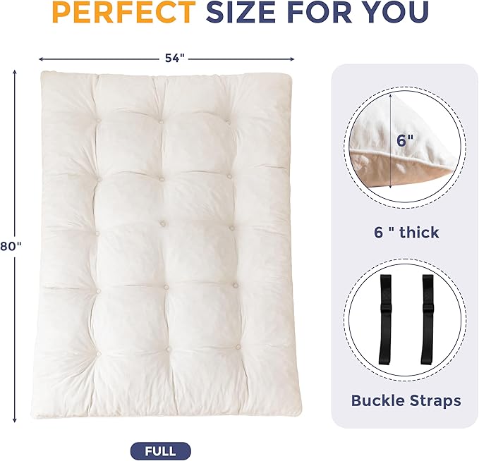 MAXYOYO Floor Mattress Full Size, 6" Chenille Japanese Futon Mattress Foldable Floor Bed for Adults Tufted Roll Up Floor Couch Bed, Tatami Mat Sleeping Pad for Living Room, Bedroom, Beige