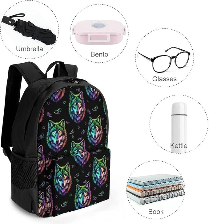 Chic Carry-On Dual Shoulder Bag for Sports and Picnics, Colorful Wolf, Camping Outdoor Backpack