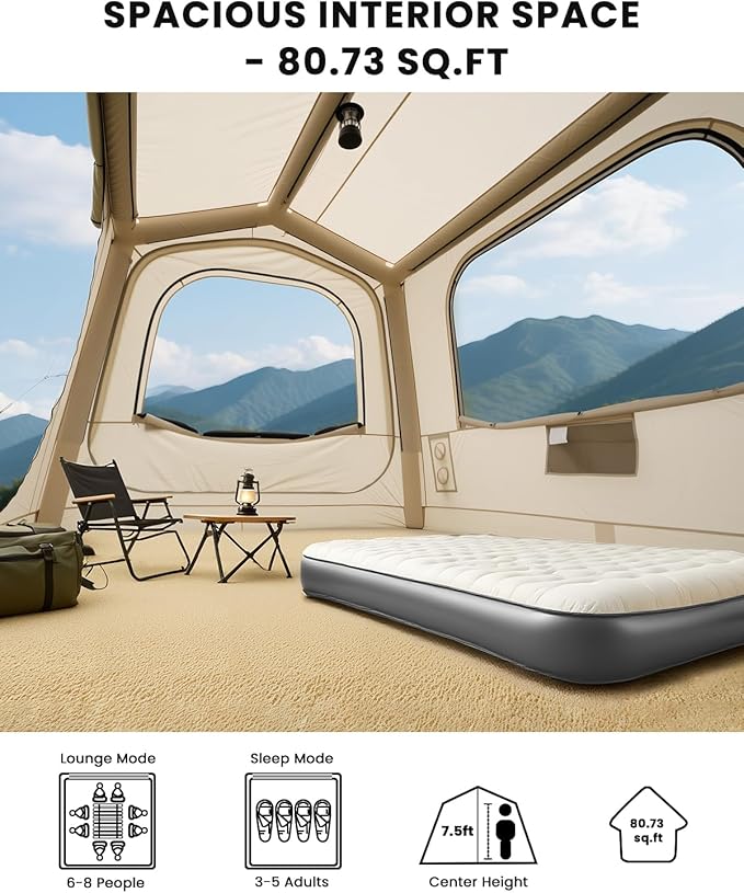Inflatable SUV Tents for Camping, Pop Up Car Tent, Large SUV Tent Attachment for Camping, 2 in 1 Inflatable Tents Attach to Back Car with AC Port - Khaki
