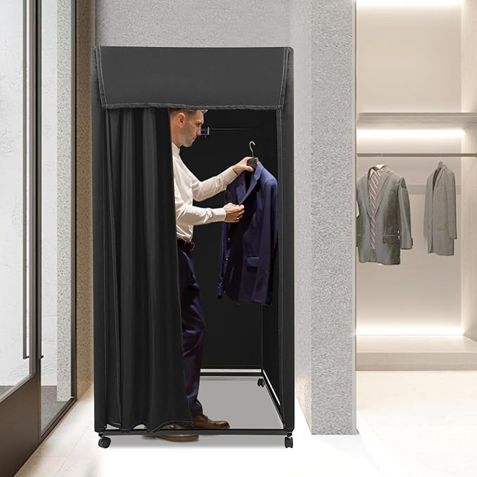 Clothing Store Fitting Tent, Portable Changing Room, Dressing Room for Boutique, Privacy Tent for Indoor Outdoor House Office Mall (Rectangular-Black-B)