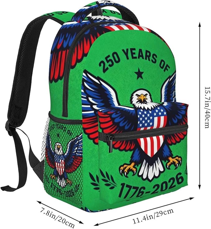 Rucksack Polyester Anti-Theft Multipurpose America 1776-2026 250 Years Birthday Patriotic Art Carry On Bag Large Capacity Travel and Sport Backpack Rucksack With Smooth Zippers