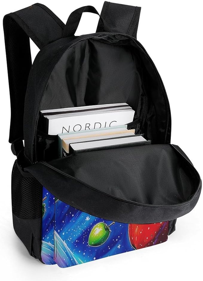Supdreamc Backpack Multipurpose Anti-Theft Large Capacity Bookbag, Space Astronaut Galaxy Strawberry Art Travel Hiking Daypack With Side Pockets