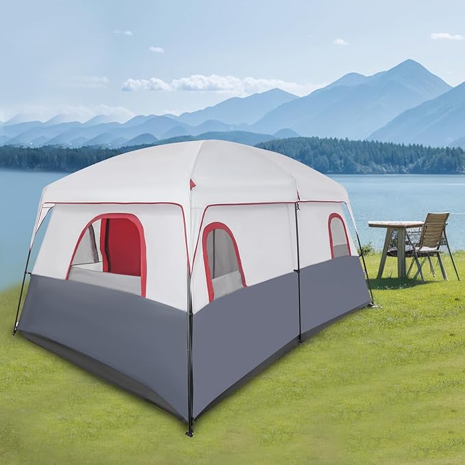 Camping Tent 8-12 People Outdoor Camping Tents, 5 Large Mesh Windows, Double Layer, Divided Curtain, Family Tent for Outdoor Camping and Backyard with Carrying Bag