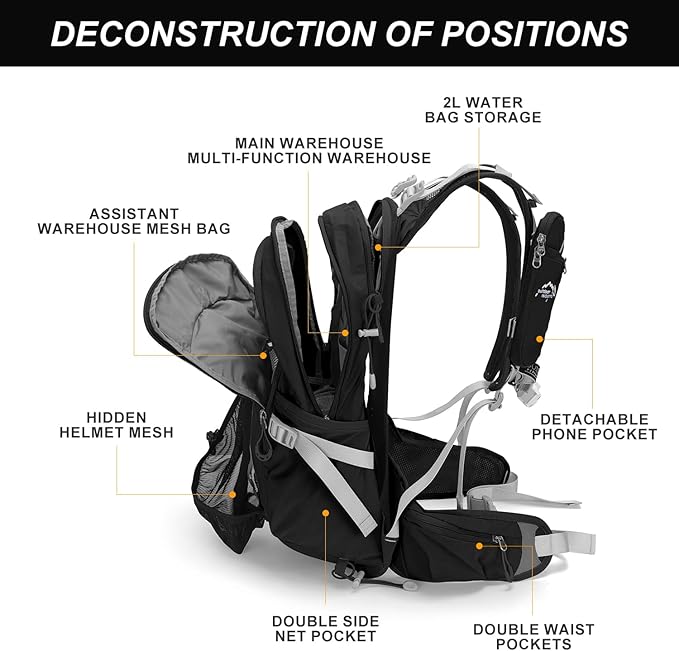 IX INOXTO 20L Hydration Backpack, Waterproof Hiking Internal Frame Backpacks with 2L Hydration Water Bladder and Rain Cover for Men, Lightweight Travel Daypack for Cycling,Camping,Ski (black)