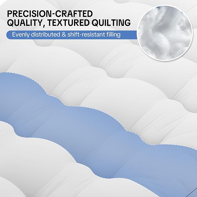 HOMBYS 2 in Thick Air Mattress Topper with Deep Pocket, Extra Cushioning for Warm Sleep & Protection, Fitted Mattress Pad for Camping, Guests, Pets, Queen Size