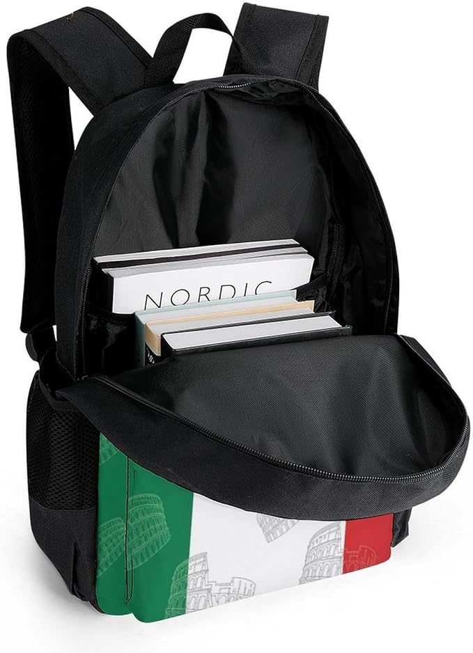 Lightweight Daypack Backpack for Trekking Work Running, Big Capacity Multipurpose Anti-Theft Bookbag, Italy Italian Flag Roman Colosseum Business Computer Bag
