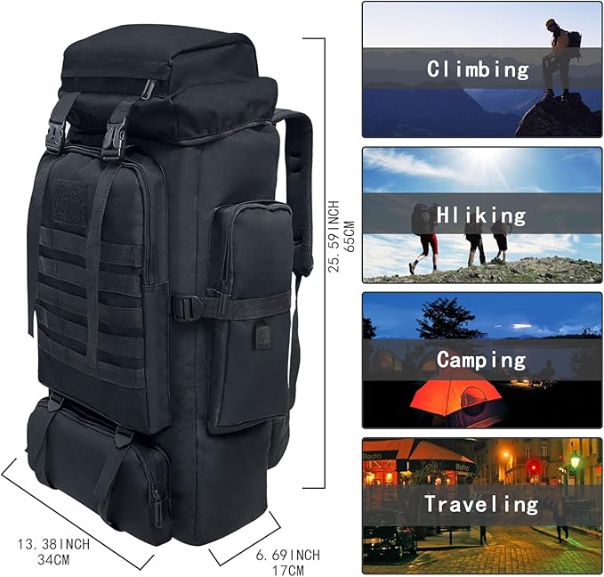 80L/100L Hiking Camping Backpack Outdoor Travel Climbing Rucksack Military Trekking Knapsack Molle 3 Days Assault Pack