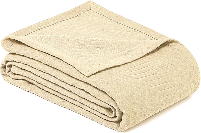 Threadmill Luxury Cotton Blankets for King Size Bed | All-Season Cozy 100% Cotton King Size Blanket | Aster Jacquard Soft & Lightweight Coverlet fits California King Size Bed, 104x92 | Vanilla Cream