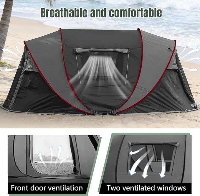 Instant Pop Up Camping Tent, 4-6 Person Tents,Automatic Set Up Tent in 3 Seconds,Waterproof Sunshade Family Tent,Portable Lightweight Dome Tent for Outdoor Camping,Hiking,Travel & Beach