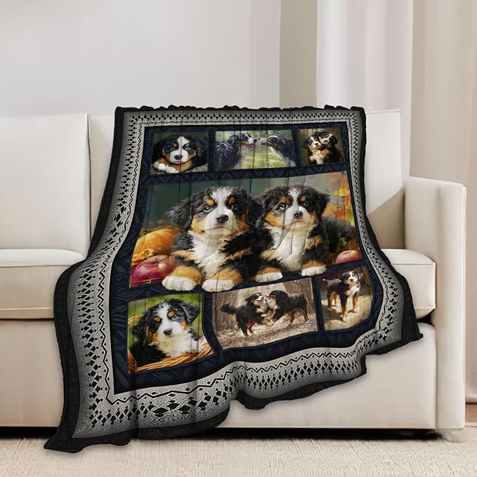 Bernese Mountain Dog Blanket Cute Dogs Animal Throw Blankets Gifts for Girls Boys Kids Dog Lover Soft Cozy Fleece Plush for Couch Sofa Bed 60"x50"