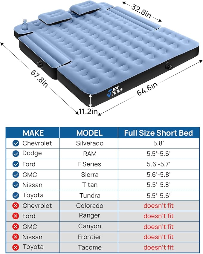 JOYTUTUS Truck Tent with Rainfly 5.5Ft-6Ft + Truck Bed Air Mattress