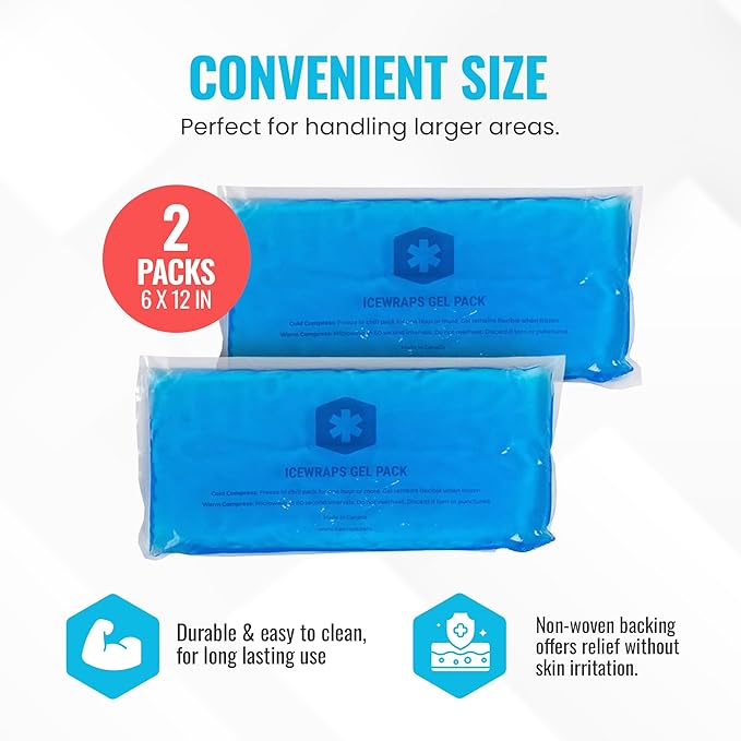ICEWRAPS 6"x12" Flexible Gel Reusable Ice Packs for Injuries, After Surgery and Pain Relief | Neck, Knee, Hip, Back and Shoulder | Hot Cold Compress Swelling | 2 in a Pack, Blue