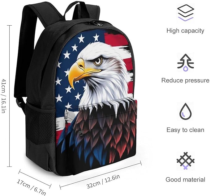 Supdreamc Lightweight Rucksack for Sports Travel Running, Big Capacity Multipurpose Anti-Theft Bookbag, Bald Eagle American Flag Travel and Sport Backpack Rucksack