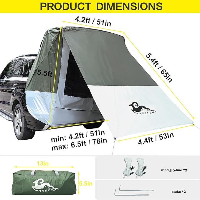 SUV Tent Car Awning, UPF 50++ with Portable Waterproof Storage Bag, Tear-Resistant, Large Space, Good Vision, Smooth Ventilation, Suitable for Outdoor Beach Camping Auto Canopy Shade…