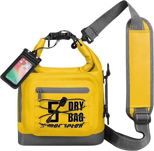 Dry Bag Waterproof,5L/10L/20L/30L Roll Top Dry Bag Backpack with WaterProof Phone Case for Swim,Kayak(Yellow 5L)