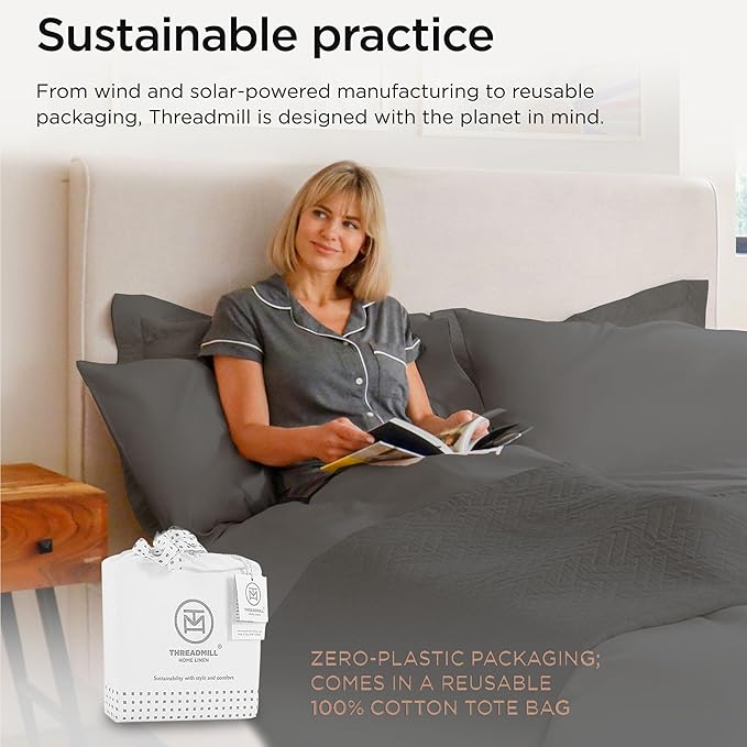 Threadmill Luxury Cotton Blankets for Queen Size Bed | All-Season 100% Cotton Queen Size Blanket | Criss Cross Jacquard Cozy Lightweight, Soft Breathable Coverlet fits Full Size Bed, 90x92 | Dark Grey