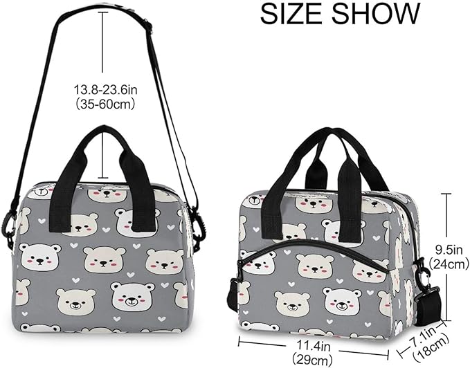 ALAZA Cartoon Bear Love Pattern Lunch Box for Men Women Adults Insulated Lunch Bag Cooler Bag with Adjustable Shoulder Strap for Work Picnic Travel