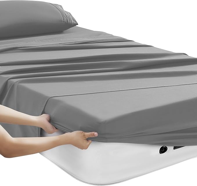 Camping Sheets Twin Size - Outdoor Air Mattress Sheet Set – Built-in Corner Straps for Air Mattress & Camping Use – Designed for Inflatable Beds & Tailgate Sleepovers, Gray