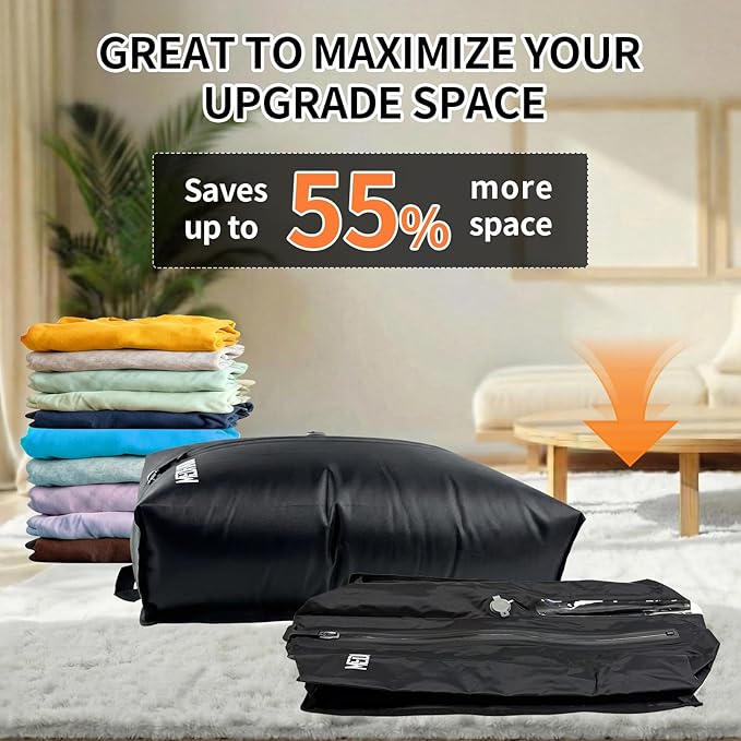 Vacuum Seal Bags for Clothing, Luggage Vacuum Bags for Travel with Pump, Reusable Compression Bags for Carry-On Suitcase & Travel Backpack (2-Pack, Pump Included)