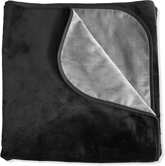 Mambe Silky Waterproof Throw for Protecting Furniture Bed Couch from Stains Caused by Dogs, Cats, Incontinence. Soft, Washable, Reversible. (Size Large 70x90 inches, Color Black/Charcoal)